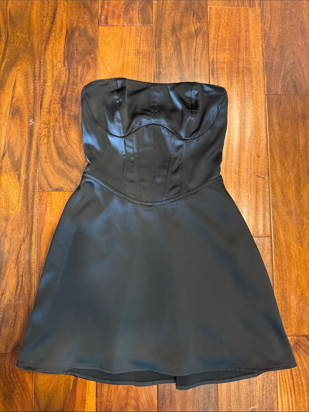 wild fable Black Strapless Satin A-Line Mini Dress